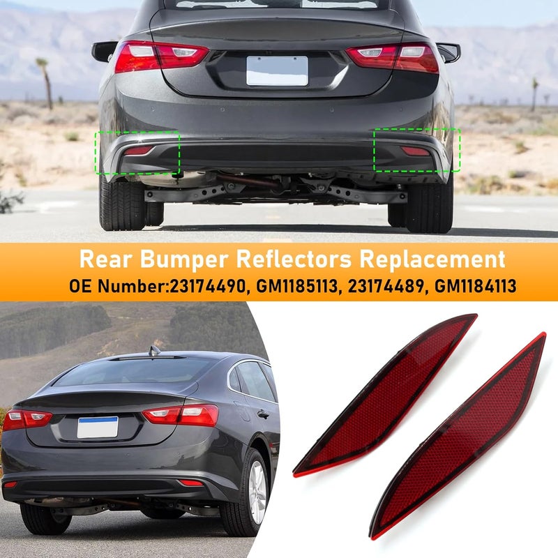Abodvu Compatible with Chevy Malibu Rear Bumper Reflectors 2016-2022,Left Driver & Right Passenger Side Rear Bumper Red Marker Trims,Back Reflector W/O Bulbs Replacement for 9th Gen Malibu(1Pair) - Image 3